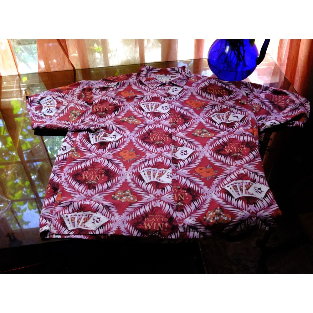 Big Dogs Play to Win Rayon Shirt Mens 3X Red Poker Cards Casino Hawaiian Camp